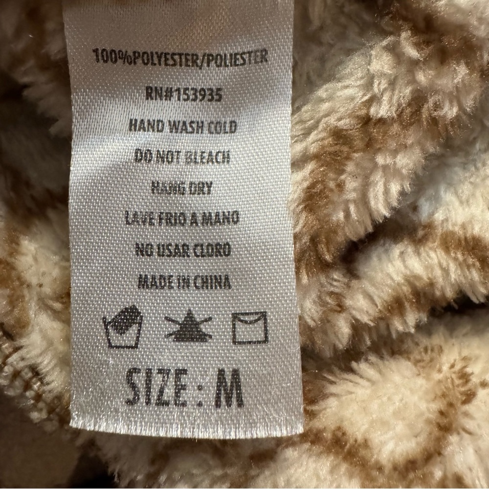 Fire & Fleur Tan/Black Smiling Daisies Full Zip Front Fuzzy Hoodie Jacket Size M - Picture 10 of 12